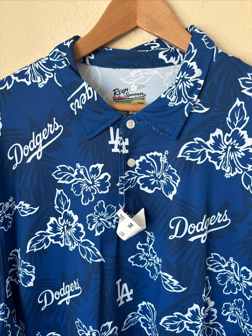 Los Angeles Dodgers Reyn Spooner Men’s Polo Shirt, Blue Floral, XXL, NWOT